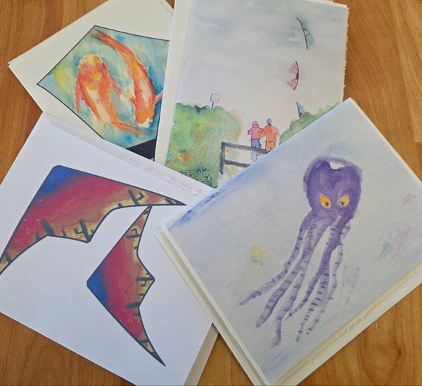 Collection of watercolor paintings printed onto cards